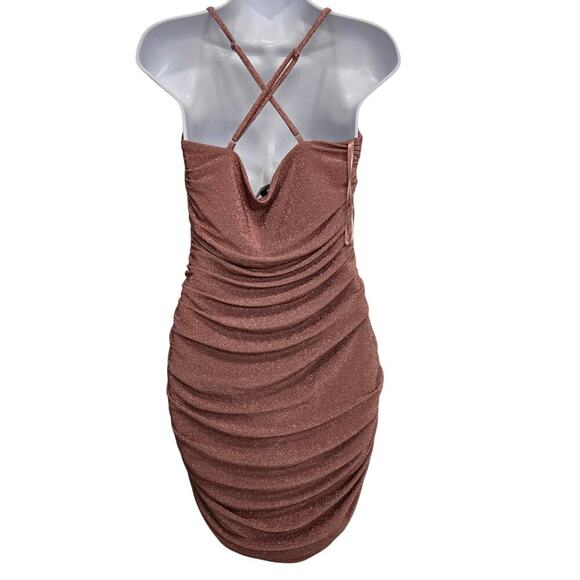 Jump Size Large metallic party bodycon dress with ruched sides Pink Rose HOCO - Picture 2 of 9